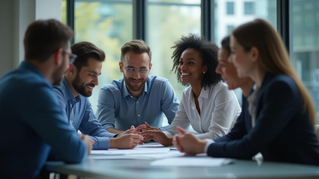 Support team assisting clients - background image